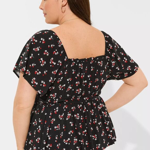 Torrid Flutter Sleeve Blouse Heart /floral black - NWT - size 4 (4x - 26) - Picture 4 of 6
